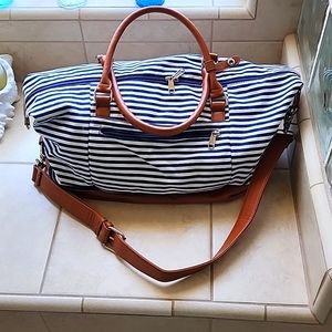 Black or Navy Stripped Weekender/Carry-on Bag. Shoe Compartment, Trolley Sleeve